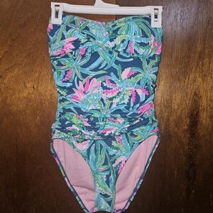 Lilly Pulitzer Flamenco One-Piece Swimsuit Macaw Blue Sweet Escape Size 8.